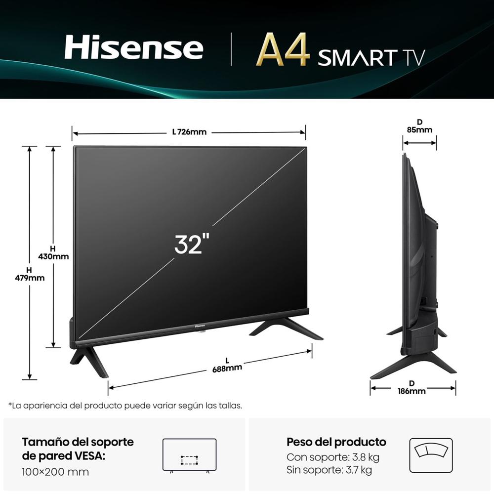 Tv hisense 32 pulgadas led hd ready - 32a4q - smart tv - Imagen 2