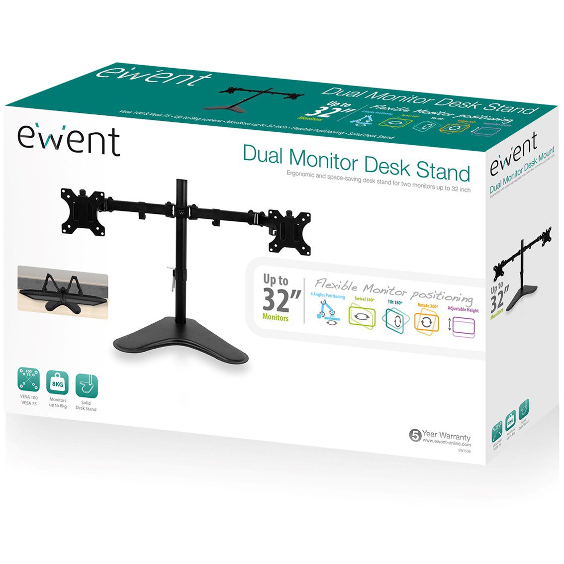 Soporte de mesa ewent ew1536 para 2 monitores de hasta 32 pulgadas - Imagen 3