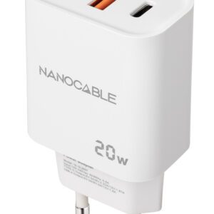 8433281015159 | P/N: 10.10.2007 | Cod. Artículo: MGS0000030060 Cargador nanocable usb - c - pd + usb - a - qc 20w - blanco