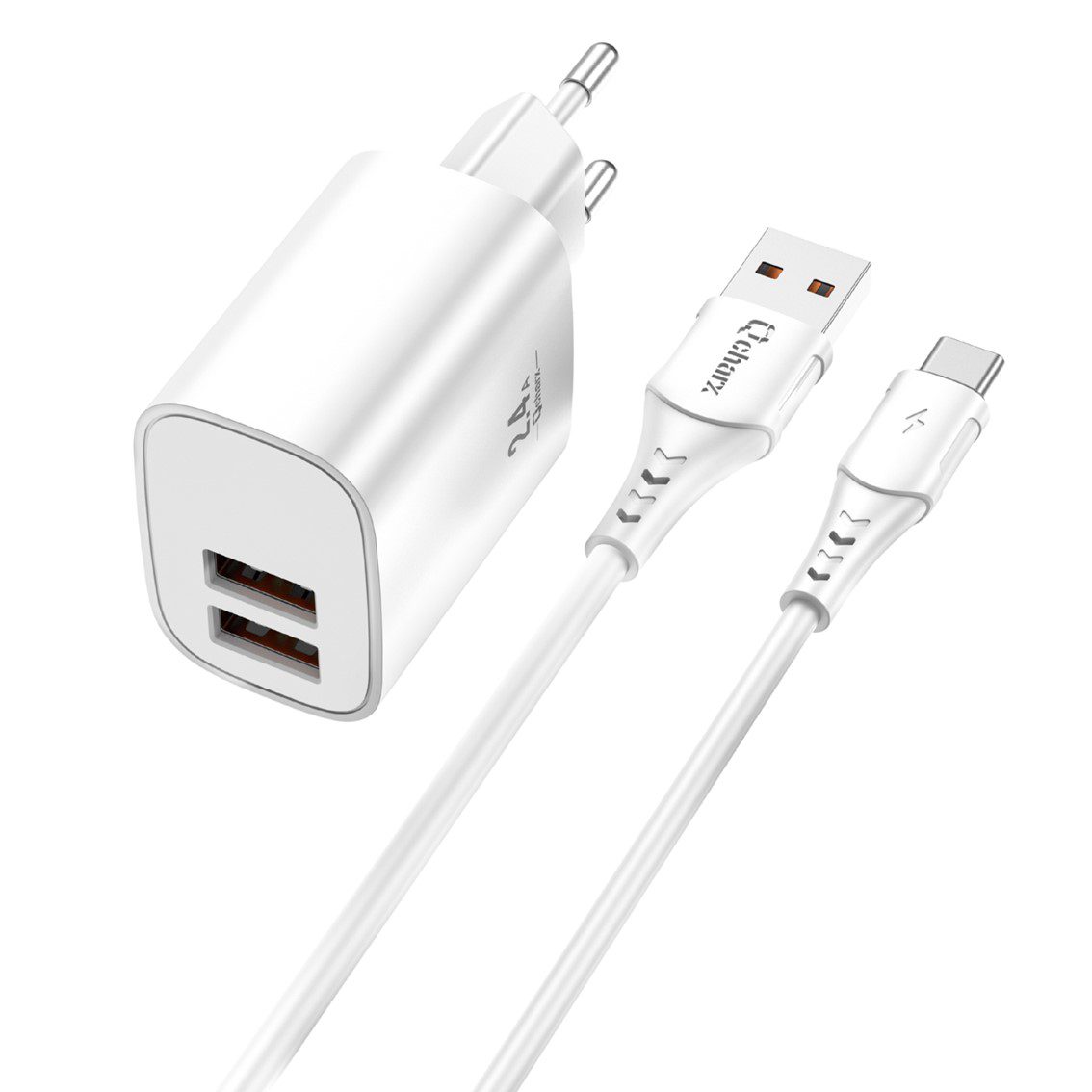 9507257439993 | P/N: QCHAPO2 | Cod. Artículo: MGS0000017719 Kit cargador qcharx apolo 24a 12w + cable usb a tipo c blanco