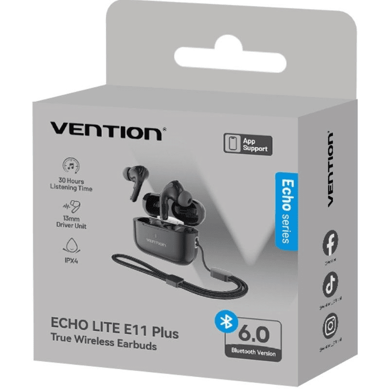 Auriculares Bluetooth Vention Echo Lite E11 Plus con estuche de carga/ Autonomía 6h/ Negros - Imagen 2