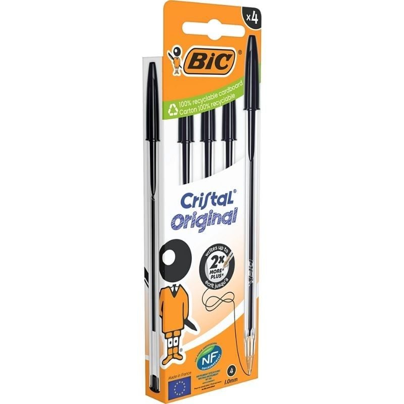 Bolígrafos de Tinta de Aceite Bic Cristal Original 516335/ 4 unidades/ Negros - Imagen 2