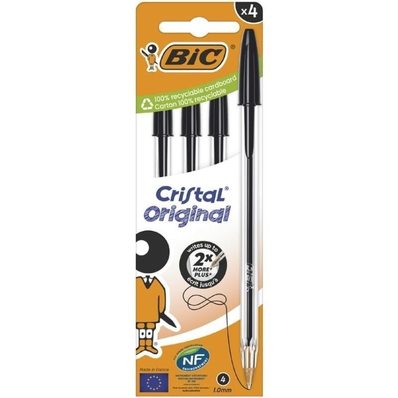 Bolígrafos de Tinta de Aceite Bic Cristal Original 516335/ 4 unidades/ Negros 3086123734579 516335 BIC-CRISTAL NEGRO 516335