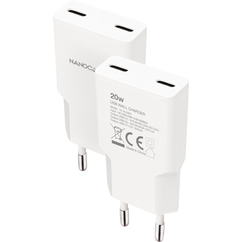 Cargador de Pared Nanocable 10.10.2023/ 2xUSB Tipo-C/ 20W/ Blanco - Imagen 2