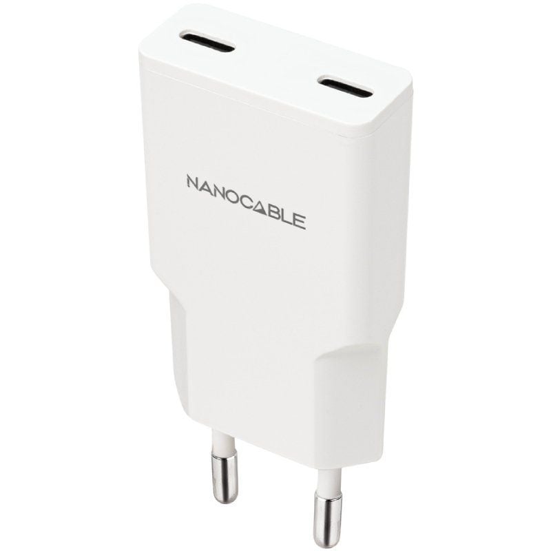 Cargador de Pared Nanocable 10.10.2023/ 2xUSB Tipo-C/ 20W/ Blanco 8433281016545 10.10.2023 NAN-CARGA 10 10 2023
