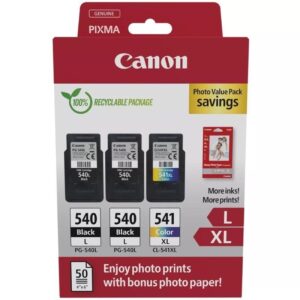 Cartucho de Tinta Original Canon PG-540L + CL-541 XL Multipack Alta Capacidad/ 2x Negro/ Tricolor + Papel Fotográfico 8714574679693 5224B015 CAN-MULTIPACK 5224B015