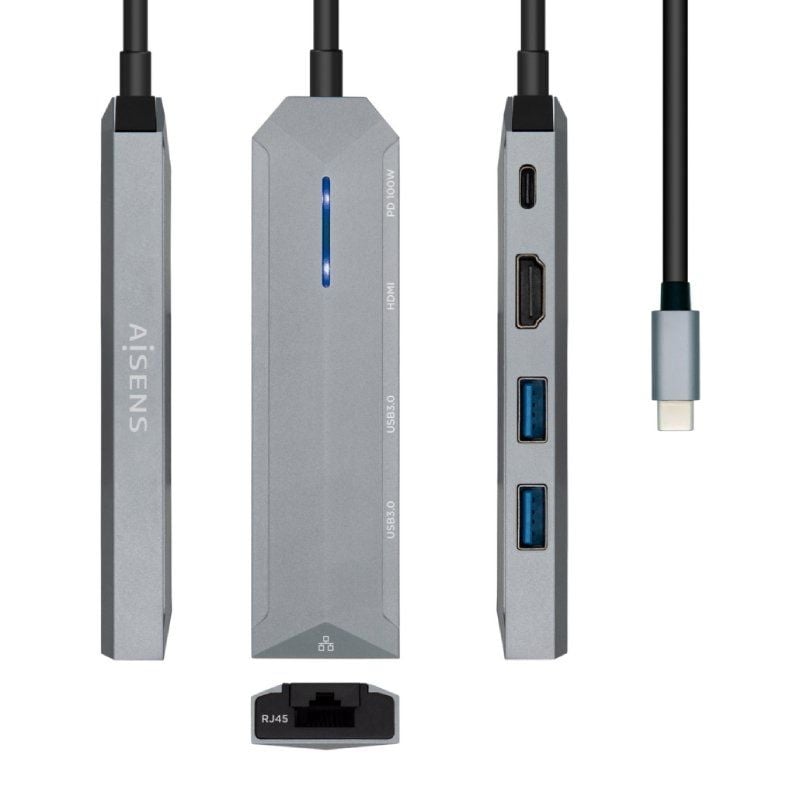 Docking USB Tipo-C Aisens ASUC-5P003-GR/ 1xHDMI 4K/ 2xUSB/ 1xRJ45/ 1xUSB Tipo-C PD/ Gris 8436574707595 ASUC-5P003-GR AIS-HUB ASUC-5P003-GR