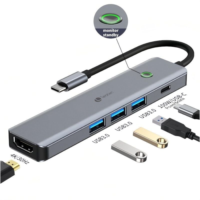 Docking USB Tipo-C Leotec LEDS05/ 3xUSB/ 1xUSB Tipo-C PD/ 1xHDMI 4K/ Gris 8436588882660 LEDS05 LEO-DOCK LEDS05