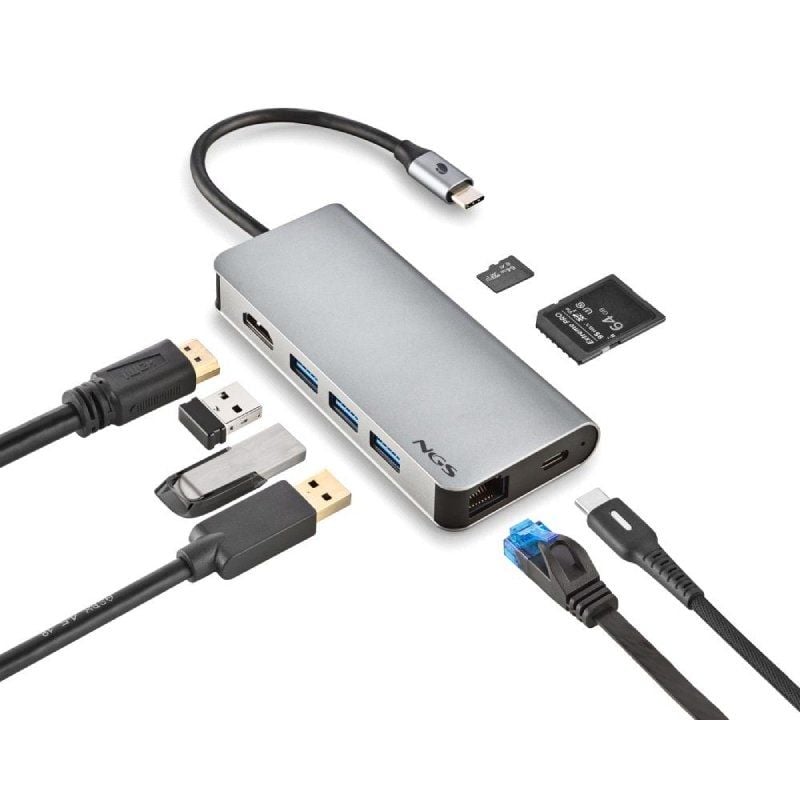 Docking USB Tipo-C NGS WonderDock8/ 3xUSB/ 1xUSB Tipo-C DP/ 1xHDMI 4K/ 1xRJ45/ 1xLector Tarjetas SD - Imagen 2