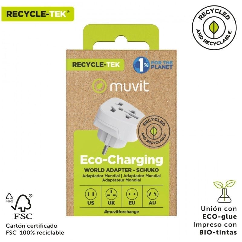 Enchufe Universal Muvit For Change MCADP0007/ 1 Toma de Corriente/ Blanco - Imagen 5