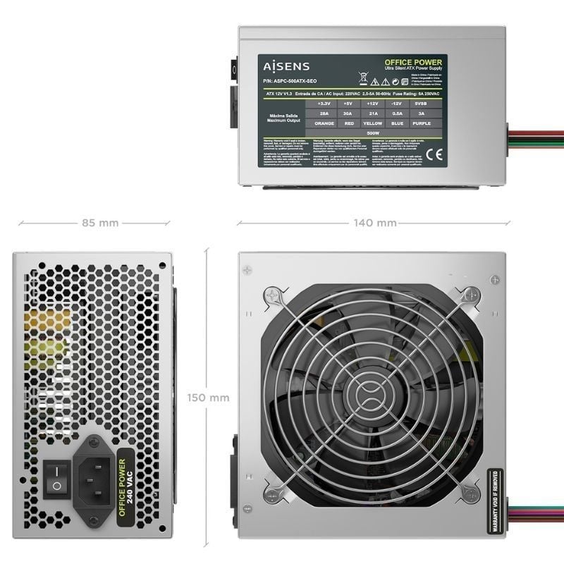 Fuente de Alimentación Aisens ASPC-500ATX-SEO/ 500W/ Ventilador 12cm - Imagen 3