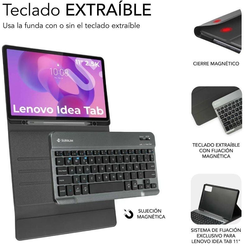 Funda con Teclado Subblim Keytab Pro BT Lenovo Idea Tab 11" 2025/ Negra - Imagen 2