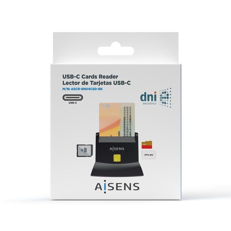 Lector de DNI y Tarjetas Aisens ASCR-SN04CSD-BK/ USB Tipo-C/ Negro - Imagen 5