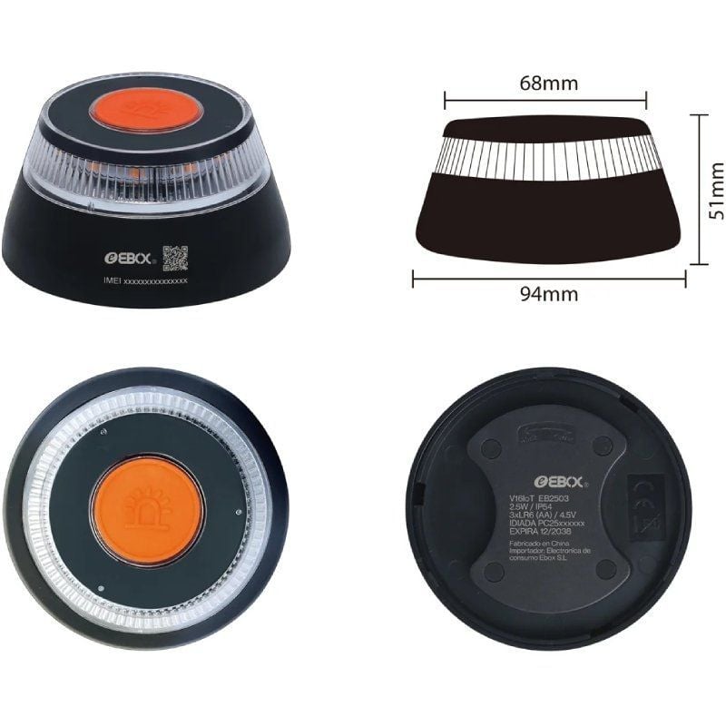 Luz baliza de emergencia para coche Ebox V16 IoT EB2503/ Homologada/ Base Imantada/ Geolocalizable/ Funciona a Pilas - Imagen 3
