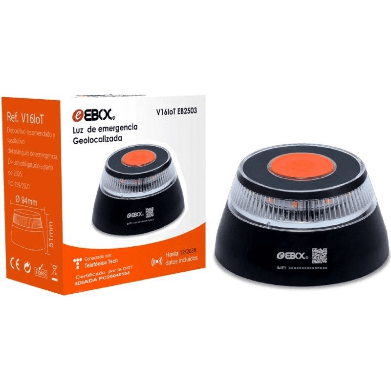 Luz baliza de emergencia para coche Ebox V16 IoT EB2503/ Homologada/ Base Imantada/ Geolocalizable/ Funciona a Pilas/ Incluye Funda - Imagen 2