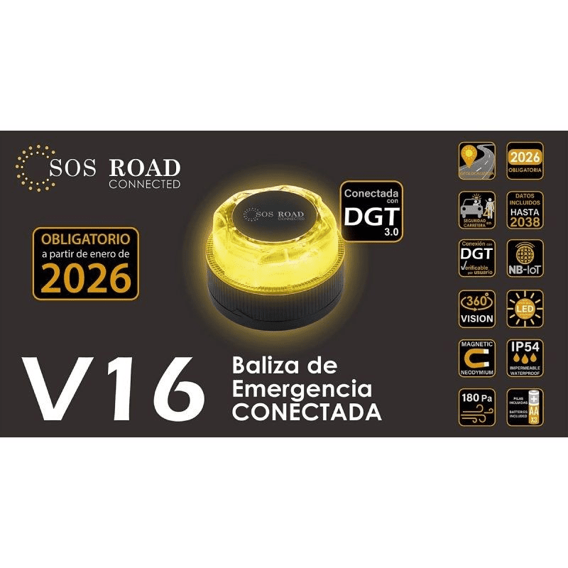 Luz baliza de emergencia para coche SOS Road Connected EL2024 V16/ Homologada/ Base Imantada/ Geolocalizable/ Funciona a Pilas - Imagen 5