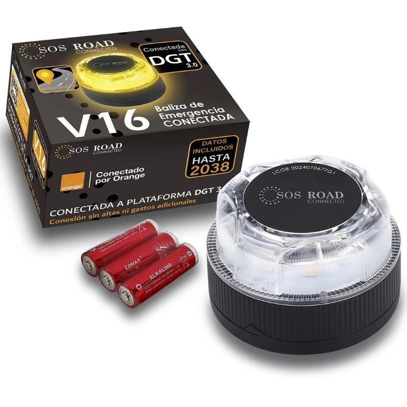 Luz baliza de emergencia para coche SOS Road Connected EL2024 V16/ Homologada/ Base Imantada/ Geolocalizable/ Funciona a Pilas 8435183933258 DP-EL2024-C1 SOSR-LUZ CONNECTED V16 G