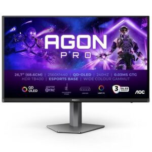 Monitor Gaming Ultraparonámico AOC AG276QZD2 26.5"/ WQHD/ Multimedia/ 0.03ms/ 240Hz/ QLED/ Regulable en altura/ Negro 4038986182478 AG276QZD2 AOC-M AG276QZD2