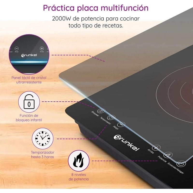 Placa de Inducción Grunkel PIN-2000/ 1 placa de 180mm/ 2000W - Imagen 4