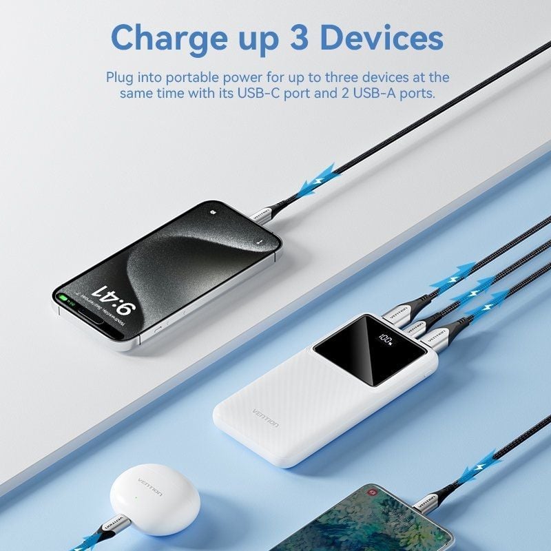 Powerbank 10000mAh Vention FHKW0/ 22.5W/ Blanca - Imagen 2