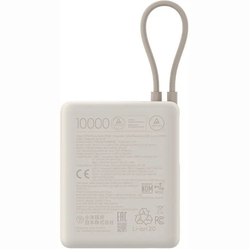 Powerbank 10000mAh Xiaomi 33W Power Bank Integrated Cable/ 33W/ Beige - Imagen 5