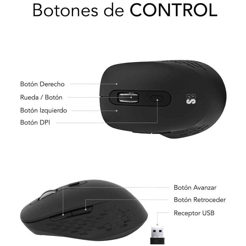Ratón Ergonómico Inalámbrico por Bluetooth/ 2.4GHz Subblim Curve Ergo Dual Battery/ Batería recargable/ Hasta 1600 DPI/ Negro - Imagen 2
