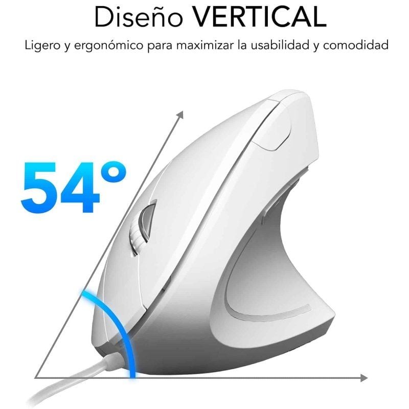 Ratón Vertical Subblim Glide Vertical Ergo Wired/ Hasta 1600 DPI/ Blanco - Imagen 3