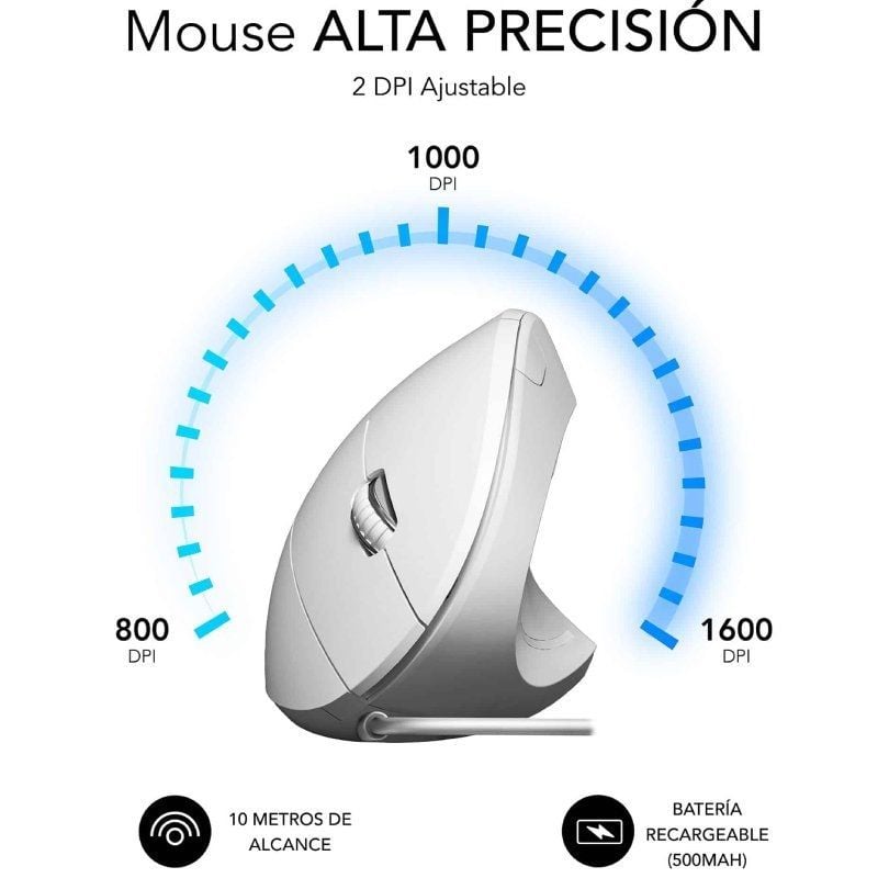 Ratón Vertical Subblim Glide Vertical Ergo Wired/ Hasta 1600 DPI/ Blanco - Imagen 4