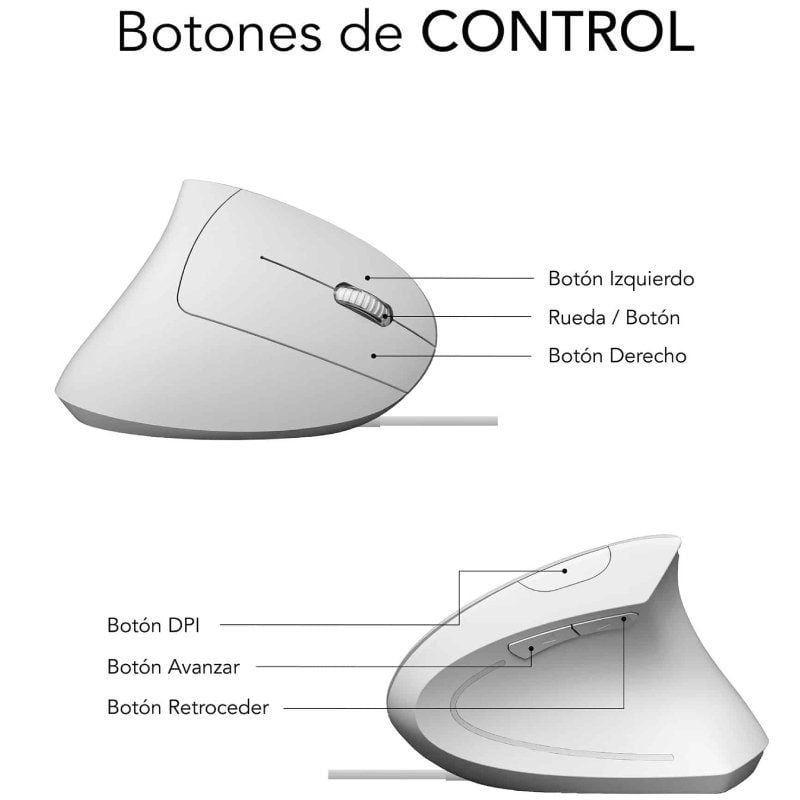Ratón Vertical Subblim Glide Vertical Ergo Wired/ Hasta 1600 DPI/ Blanco - Imagen 5
