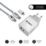 SUBBLIM CARGADOR ULTRA RAPIDO 2xUSB DE PARED PD25W+QC3.0+Cable C to C y lightning Blanco 8436586742089 | P/N: SUBCHG-3WPD10 | Ref. Artículo: 1357447