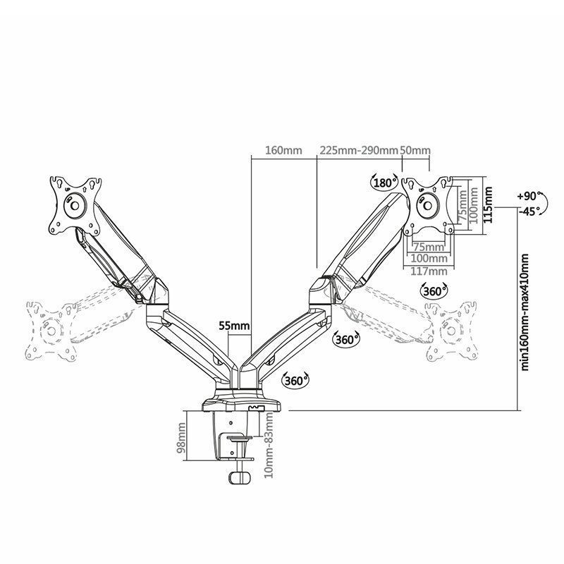 Soporte de Mesa con Contrapeso para 2 Monitores Aisens DT27TSR-045/ Giratorio/ Inclinable/ hasta 9kg - Imagen 3