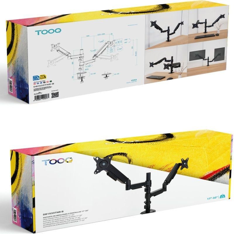 Soporte de Mesa para 2 Monitores TooQ DB1533TNR-B/ Giratorio/ Inclinable/ hasta 9kg - Imagen 3