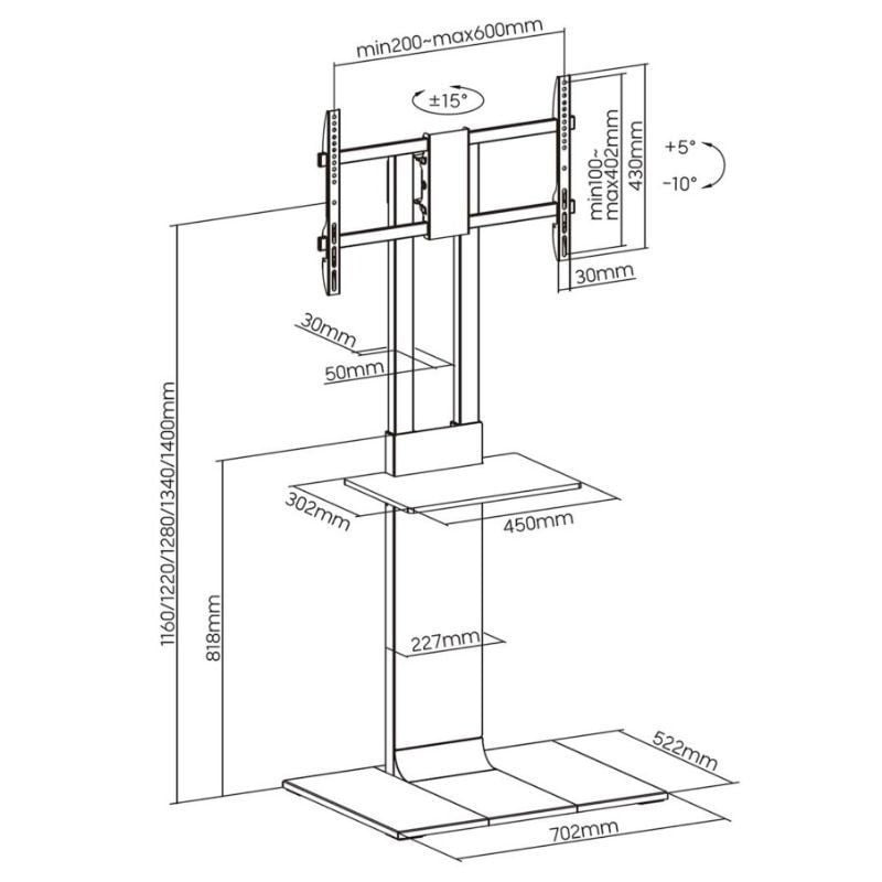 Soporte de Suelo Inclinable/ Giratorio con Bandeja DVD Aisens FT86TSE-399 para TV de 37-86"/ hasta 50kg - Imagen 5