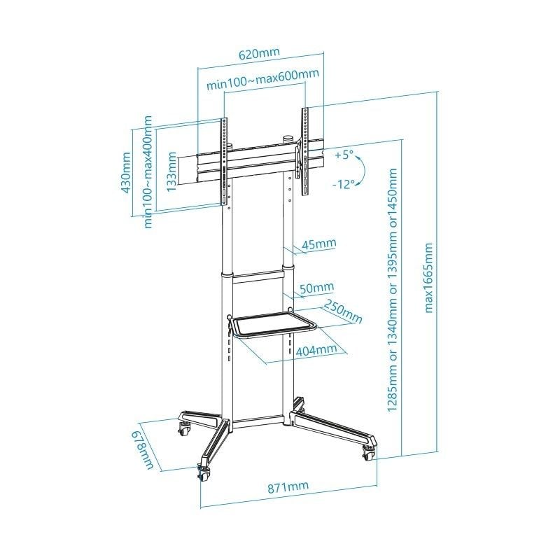 Soporte de Suelo Inclinable con Ruedas TooQ FS1170M-B para TV de 37-70"/ hasta 50kg - Imagen 5