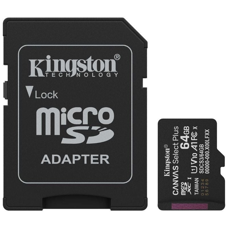 Tarjeta de Memoria Kingston CANVAS Select Plus 64GB microSD XC con Adaptador/ Clase 10/ 100MBs 740617348408 SDCS3/64GB KIN-MICROSD SDCS3 64GB