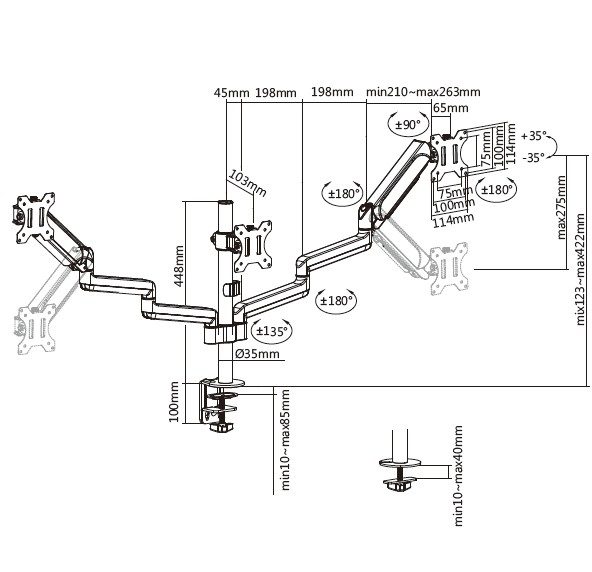 Soporte mesa equip vesa hasta 27 100x100 max 7kg 3 pantallas - Imagen 8