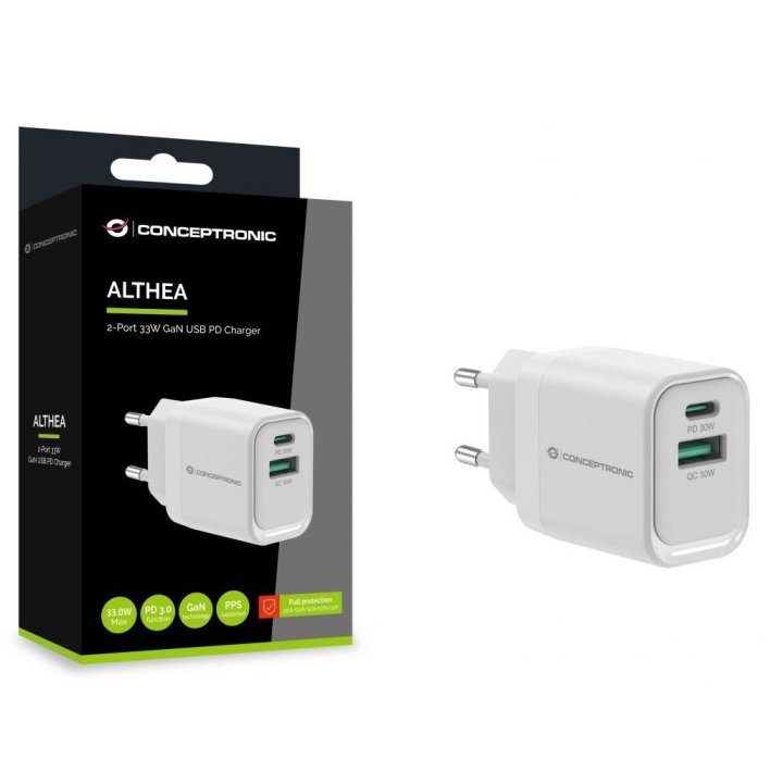 Cargador de pared conceptronic althea1933 33w 1x usb tipo x 1x usb tipo a blanco - Imagen 4