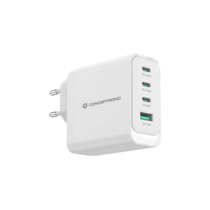 Cargador de pared conceptronic althea22w100 100w 3x usb tipo c 1x usb tipo a blanco - Imagen 2