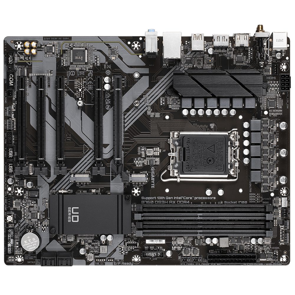 Placa base gigabyte b760 ds3h ax 1700 atx - 4 x ddr4 - 4 x sata - 1 x dp - 1 x hdmi - 4 x usb 2.0 - 1 x usb 3.2 - 1 x usb tipo c - Imagen 5