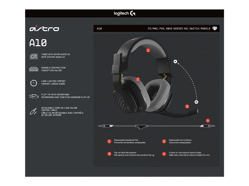 Auriculares con microfono logitech a10 astro gaming gen 2 jack 3.5mm negro - Imagen 7