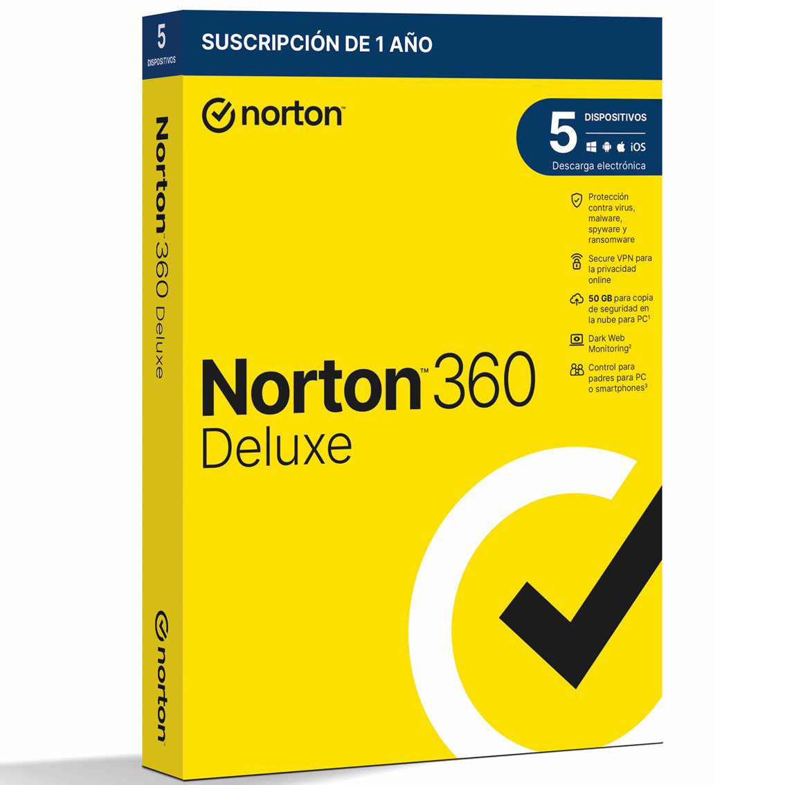 Antivirus norton 360 deluxe 50gb español 1 usuario 5 dispositivos 1 año caja generic rsp mm gum - Imagen 2