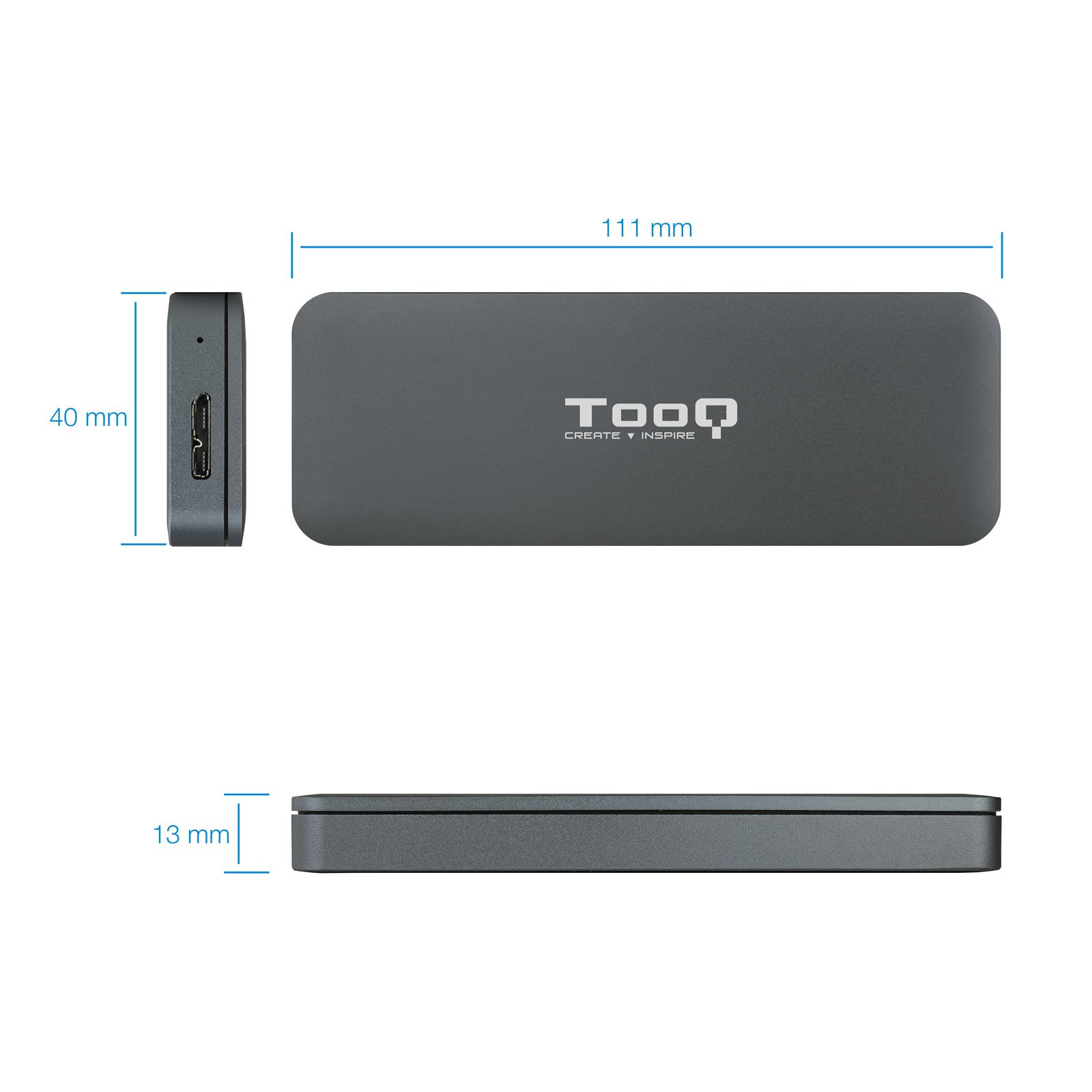 Caja externa tooq tqe - 2281g para ssd m.2 usb tipo c gris - Imagen 2