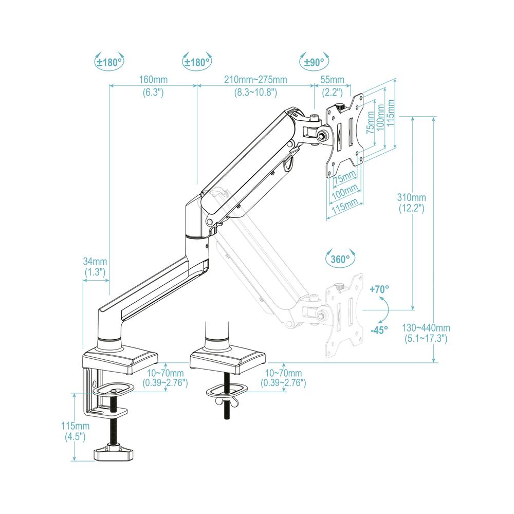 Soporte mesa tooq hasta 34 pulgadas vesa 100 x 100 max 10kg - Imagen 7