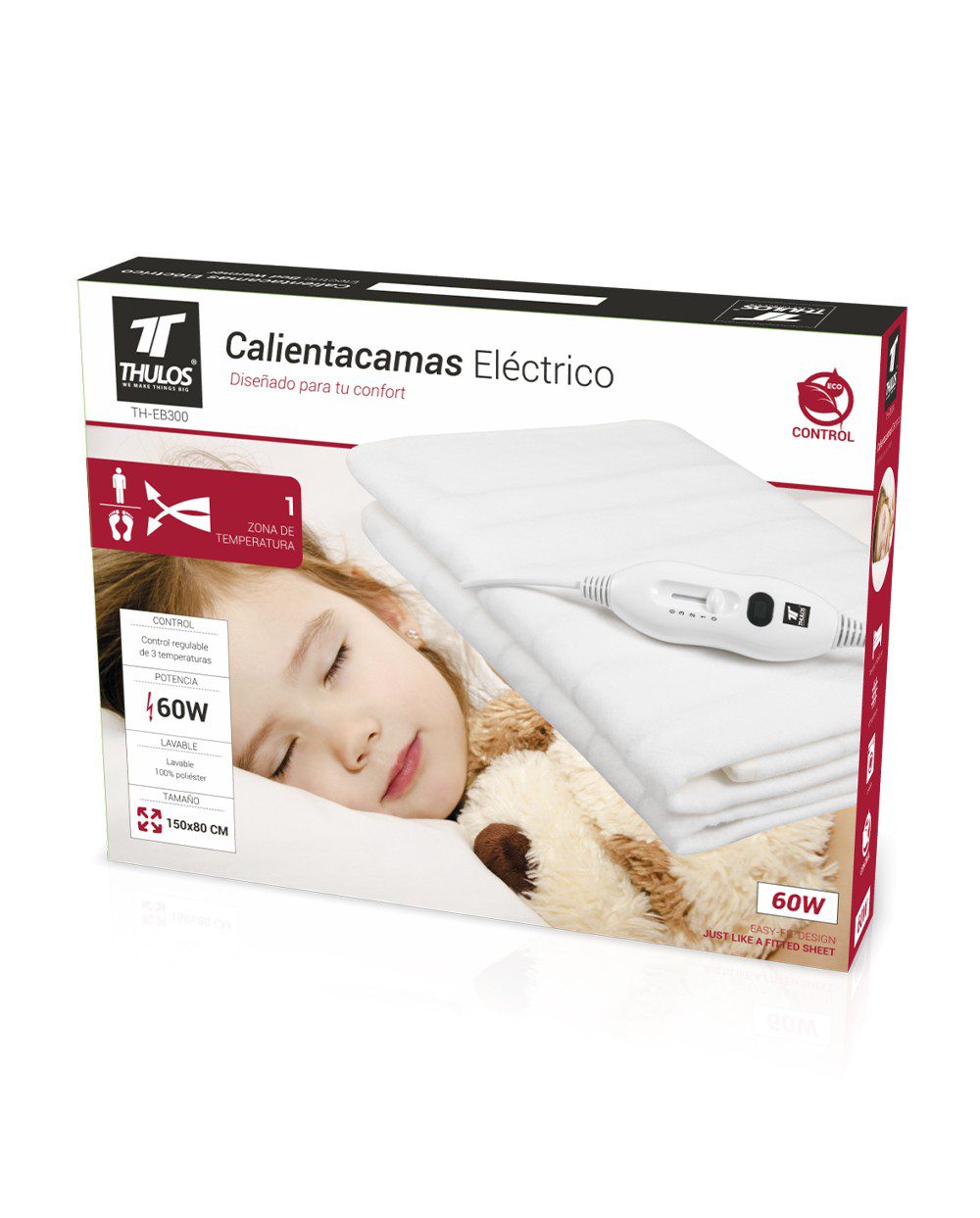 Calientacamas thulos 150x80 cm lavable 60w - Imagen 3