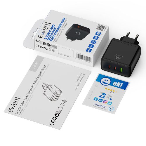 3 PUERTOS (2 USB-C PD Y 1USB-A QC) DISEÑO COMPACTO 8052101435429 | P/N: EW1331 | Ref. Artículo: 1405106