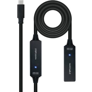 Cable Alargador USB Tipo-C 3.2 con Amplificador Nanocable 10.01.1312/ USB Tipo-C Macho - USB Tipo-C Hembra/ 10m/ Negro 8433281015340 10.01.1312 NAN-CAB 10 01 1312