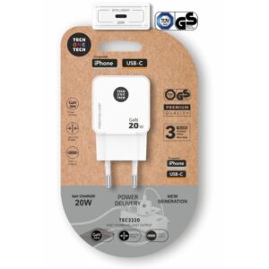 Cargador de Pared GaN Tech One Tech GaN TEC2220/ 1xUSB Tipo-C/ 20W/ Blanco 8436546594635 TEC2220 TOT-CAR TEC2220