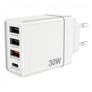 Cargador de Pared GaN Verbatim CHR-30EU2/ 1xUSB Tipo-C/ 3xUSB/ 30W 023942497011 49701 VERB-CARGA CHR-30EU2