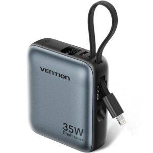 Powerbank 10000mAh Vention FHFN0/ 35W/ Gris/ Incluye Cable USB TIpo-C y Lightning 6922794790575 FHFN0 VEN-BAT FHFN0