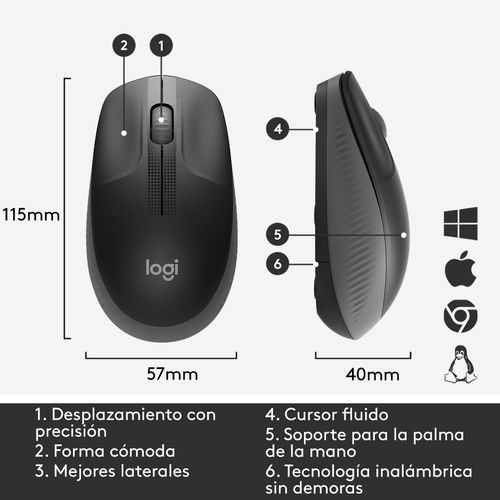 RATON LOGITECH M190 INALAMBRICO 1000 DPI GRIS MARENGO - Imagen 6